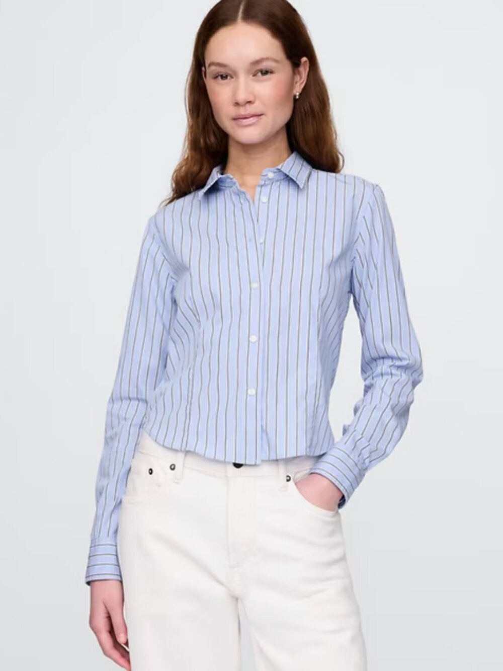 NEW with tags Gap Women's  Cotton Fitted Crop Blue Shirt Black White Stripe M